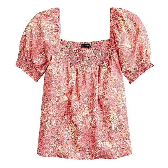 J. Crew Squareneck Puff-sleeve Cotton Blend Voile Top XL puff-sleeve Pink Floral - Picture 3 of 13